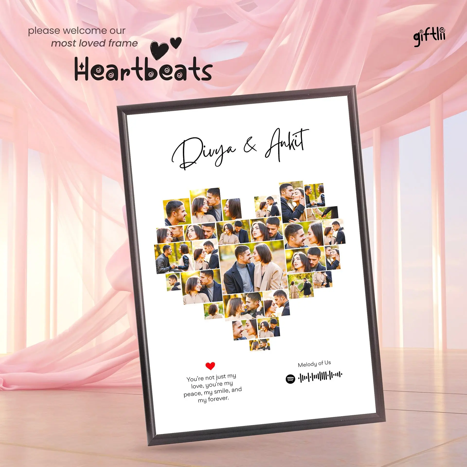 Heart collage photo frame – handcrafted couple gift for birthdays or anniversaries